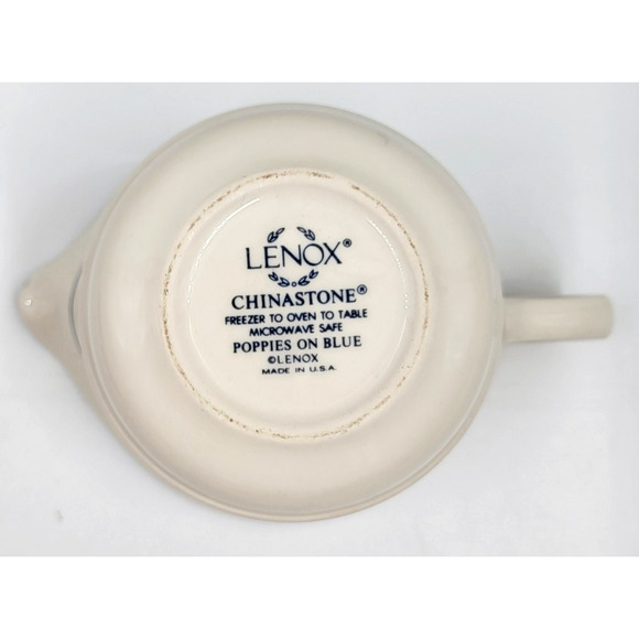 Lenox Chinastone Poppies On Blue Creamer Pitcher Red Flowers & Blue Leaves - Picture 8 of 8